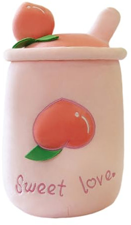 Uposao Bubble Tea - Cuscino di peluche a forma di pesca, anguria, mirtillo, bolla di tè, con bolle di perle, latte, tè, con scritta in lingua tedesca