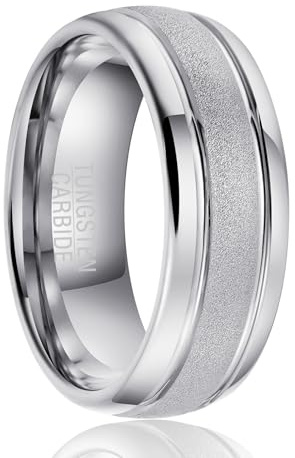 SOXEMAN | Lined Channel Band - 8mm breiter gebogener Wolfram-Hochzeitsring mit matter Mitte (US-Größen)