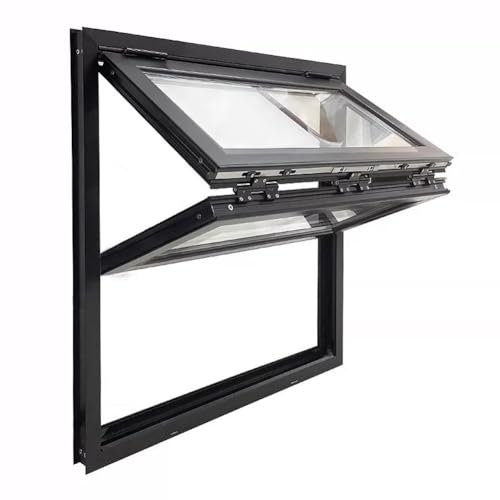 Rygcrud Schuppen-Fenster, Aluminium-Legierung Zusammenklappbar Wohnmobil-Fenster Mit Gehärtetem Glas, Flächenbündiger Einbau Oberes Unteres Schiebe-Servierfenster Für Wohnzimmer(55x100 cm)