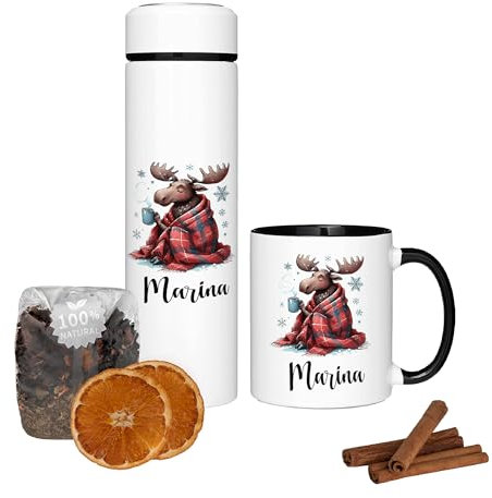 GRAZDesign Tee Geschenkset mit Namen Teebox Tasse mit Thermosflasche Weihnachten inkl. Tee und Box - Geschenkbox