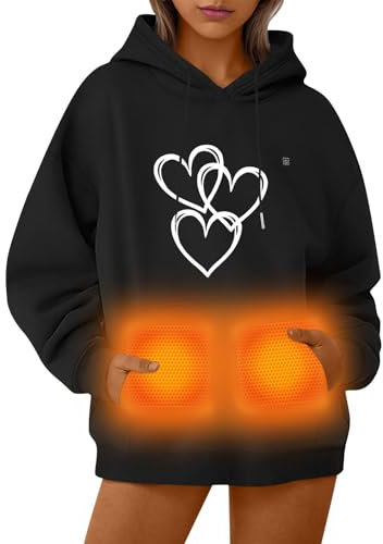 UHouse Beheizbarer Hoodie Damen Herren Kapuzenpullover Winter Beheizbare Pullover mit Kapuze Unisex Hoody Elektrische Beheizte Kapuzenpulli Outdoor Heizjacke Schwarz XL