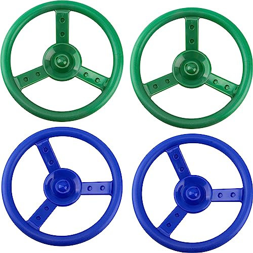 Haconba 4 Pack Steering Wheel Playset Plastic Swingset Steering Wheel with Mounting Tools for Kids Garden Backyard Playroom Treehouse Playground (Color Set 2)