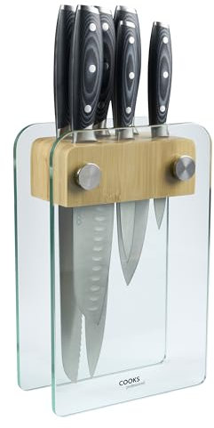 Cooks Professional Ultimate 6 Piece Knife Set | with Glass and Bamboo Knife Block| Micarta Handle | German Steel | Chef | Home Kitchen
