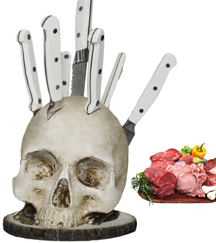 Totenkopf-Messerhalter, Horror-Schädel-Messerblock für die Aufbewahrung von Küchenutensilien, Kunstharz-Skelett-Kopf-Messerständer, Skelett-Form, Messer-, Organizer, Gothic-Küchenhelfer,