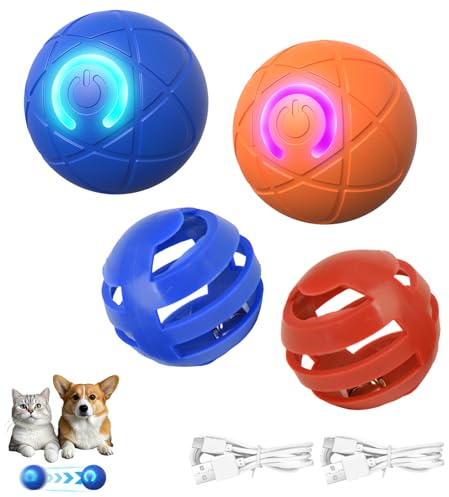 Bettinay 4 PCS Moving Dog Ball Set, Automatic Interactive Dog Ball, Electric Self Bouncing Cat Toy (Blue, Orange)