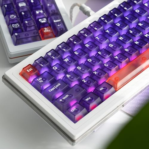 Purple Clear Keycaps, Translucent Pudding Keyboard Keycap, Backlit Shine Through Key Caps, 150 Keys Custom Cherry Profile Keycap Set, for 60% 65% 75% 100% MX Switches Mechanical Gaming Keyboard