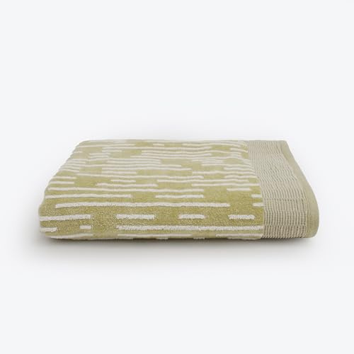 Allure Barcode Stripe Bath Sheet 90 x 150cm – Super Soft, Absorbent & Quick Dry Pop Up Zero Twist Striped Textured 100% Cotton Extra Large Bath Towel (Sage Green)