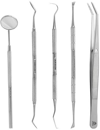 ARSUK Plaque Tartar Remover Teeth Cleaning Kit with Mouth Mirror, Probe and Pick for Teeth, Tooth Repair kit and Stain Remover Tools, Oral Care for Personal Use 4Pcs