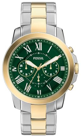 Fossil Herren Grant Uhr, Quarz-Chronographenwerk mit Edelstahlarmband