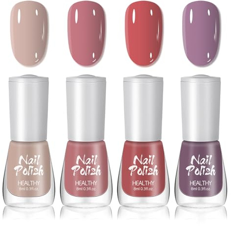 Nail Polish Set - 4PCS Nail Varnish Set - Nude Pink Purple Red Nail Varnish Sets - Quick Dry Long Lasting Pure Color Nail Polish - Water Based Breathable Varnish Gift Set - No Need Cure