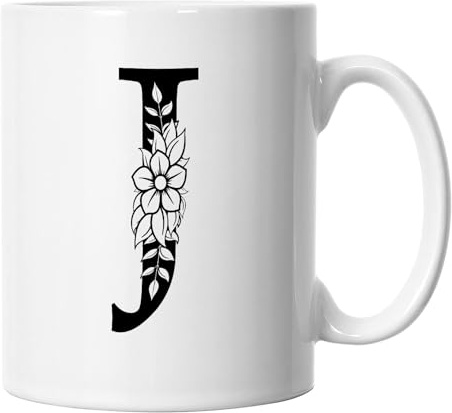 Floral Letter J Mug, Floral Alphabet Letter J Mug