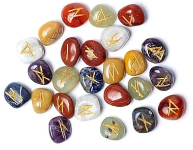 KULIA Kristallrunen-Alphabet-Set mit 25 Runen für Anfänger, sieben Chakra-Steine, Meditationswerkzeuge, Hexerei-Set, handgefertigtes Runen-Set, Reiki-Symbol, Glücksbringer, spirituelles Dekor