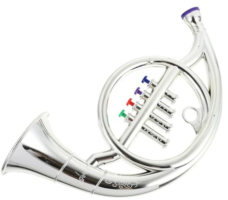 Toyvian Simuliertes Französisches Horn Modell Musikinstrument Bühnenrequisiten Kreatives Lernspielzeug Glattes Kindersicheres Design Silberfarben