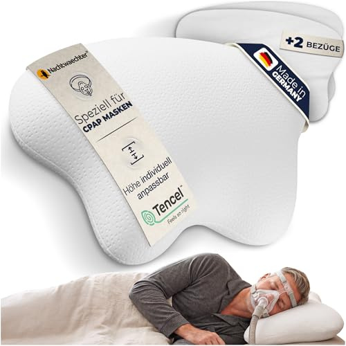 Nachtwaechter | Seitenschläfer- & CPAP Kissen inkl 2X Kissenbezug in Weiß | Schlafapnoe Kissen LINA - Ideal für CPAP-Masken-Träger & als Seitenschläferkissen I Orthopädisches Kissen mit Bezug