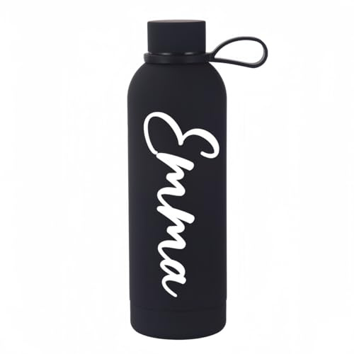 Personalisierter Trinkbecher Mit Tragegurt, 500 Ml Individuell Gestaltbare Isolierte Edelstahl-Thermo-Sportflasche Mit Namen, Praktisches Design Geschenk Für Mannschaftssportbegeisterte(Black)