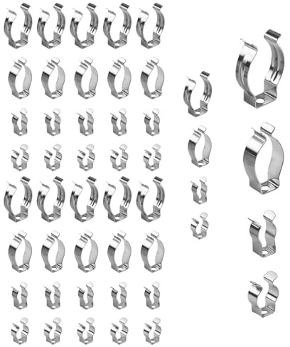 Vextpiratory 48pcs Spring Terry Clips for Hanging Tools, Heavy Duty Metal Tool Clips Storage, Assorted Various Size Wall Mounted Tool Holder Wall Clips for Organising Shed Garage Brooms Rakes, Silver