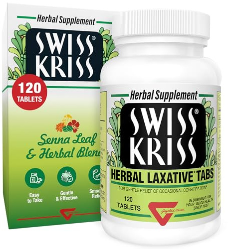 Swiss Kriss Herbal Laxative Tablets, Gentle & Natural Laxatives for Constipation Relief for Adults & Children Over Age 6, Works in 6-12 Hours, Senna Laxative, 120 Tablets Total