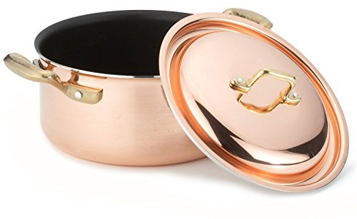 Ballarini Il Rame Casseruola 16 cm 1,6 lt con coperchio, rivestimento interno antiaderente Teflon Platinum, manici in ottone