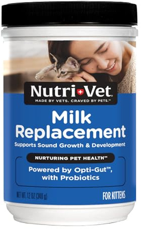 Nutri-Vet Milk Replacer For Kittens, Powdered Milk, Kitten Essentials, Cat Care, Veterinarian Recommended Cat Essentials, Whelping Supplies, Nursing Supplies, 12oz