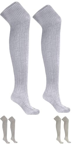 German Wear Trachtenstrümpfe EXTRA LANGE Trachtensocken Zopfmuster Baumwolle overknee Strümpfe - passend zu kurze Lederhosen - 70cm -Weiß - 41-43