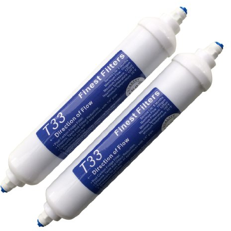 Finest-Filters In Line T33 Fridge Water Filters (2 Pieces), Compatible with Samsung, Daewoo, LG etc, Universal Size, Calgon Carbon, NSF Certified
