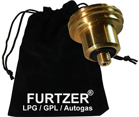 Furtzer GPL - Adattatore GPL per Serbatoio gas M10 ACME versione corta (ca. 42 mm) con custodia sacchetto in stoffa