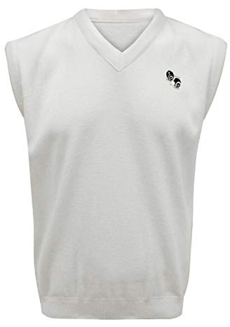 Bowlswear Unisex Lawn Bowling Bowls White V-Neck Sleeveless Bowls Pullover Jumper Ribbed Hem Bowls Logo On Chest (Large)