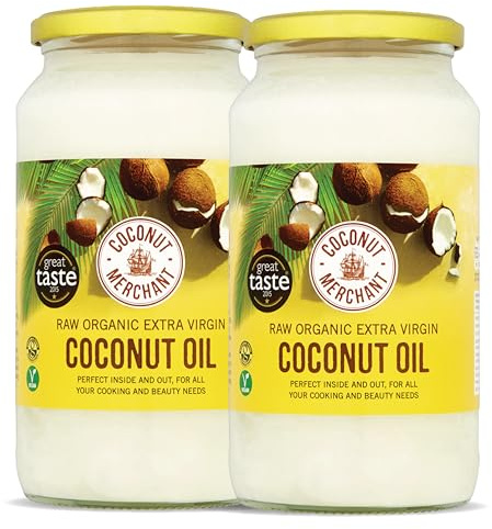 Coconut Merchant Organic Raw Extra Virgin Coconut Oil 1 Litre (Pack of 2)