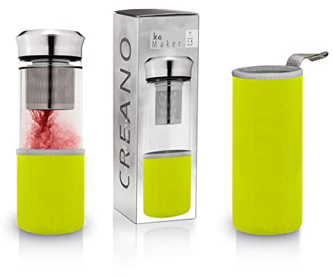 Creano Teamaker - Tea bottle to go from glass with strainer for loose tea - 400ml (Green)