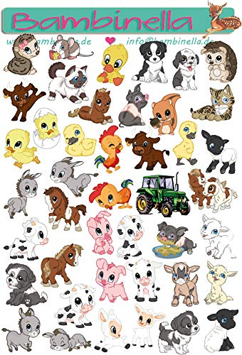 Bambinella® Stickerparade - Bauernhof Farm Bauernhoftiere - 43 Mini Sticker aus PVC-Folie nur für glatte Oberflächen
