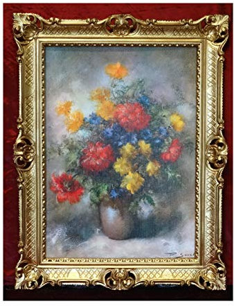 Lnxp Wunderschönes Gemälde Stillleben 90x70 cm Bilder Barock Antik Repro Rahmen Blumen Vase Blumenparadise P425 58B