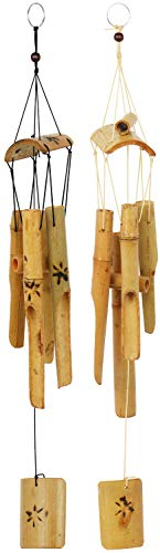 com-four® 2X Les carillons éoliens en Bambou attirent Tous Les Regards dans Votre Jardin - Carillon Bambou - Carillon (02 pièces)