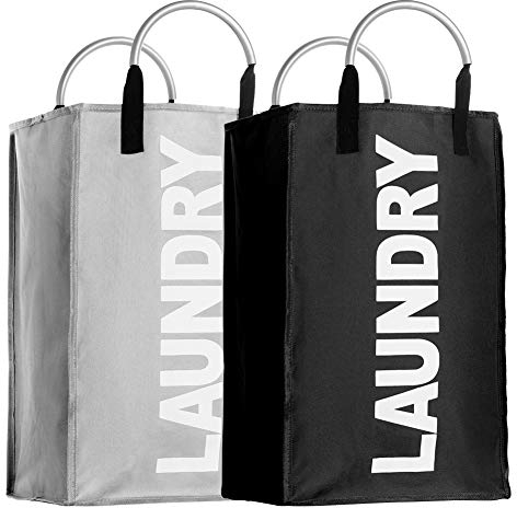 IHOMAGIC 2Set Wäschekorb Faltbar Wäschesack Wäschesammler Reise Wäschetasche Wäschebeutel Kinder Wäschetonne Wäschebox Kinderzimmer Wäschebehälter Aufbewahrungskorb Stoff 33x23x53cm Grau + Schwarz
