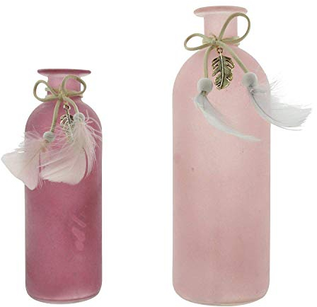 khevga Deko-Vase 2er Set Beerenfarbe mit Federn