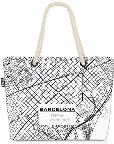 VOID Barcelona Karte Strandtasche Shopper 58x38x16cm 23L XXL Einkaufstasche Tasche Reisetasche Beach Bag