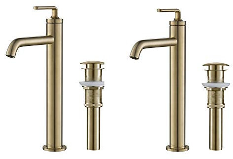 KRAUS Ramus KVF-1220BG-2PK - Grifo de baño con drenaje desplegable en oro cepillado