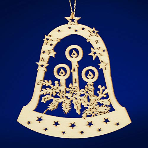 SIKORA BS-LS Traditionelle Filigrane Christbaumschmuck Holzanhänger aus nachhaltiger Herstellung - 28 Modelle wählbar, Modell:G2 Glocke Kerzen H 9cm
