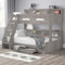 happybeds Wooden Bunk Bed, Orion Grey Oak Triple Sleeper 3ft Single Top, 4ft Small Double Bottom Storage Drawer Frame Only