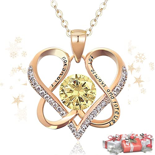 DYD S925 Argent 2 Coeurs Enchevêtrés Collier en Or Rose Pierre de Naissance Pendentif pour Femmes, Bleue Boîte Rose éternelle avec Collier Cadeau de Bijoux Noël, Thanksgiving, Anniversaire