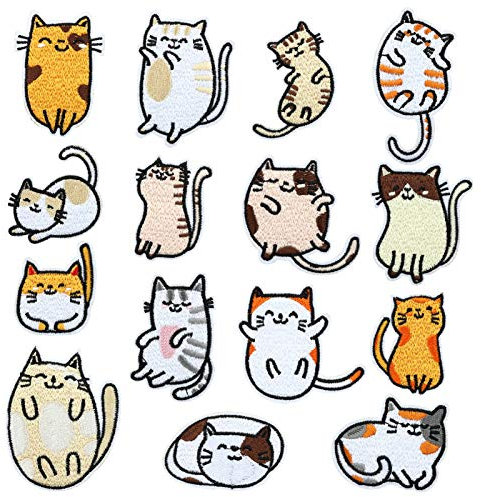 LIHAO Iron On Patches Embroidery Applique Cat Sew On Patches Clothing Embroidery Badge Applique, 15 PCS