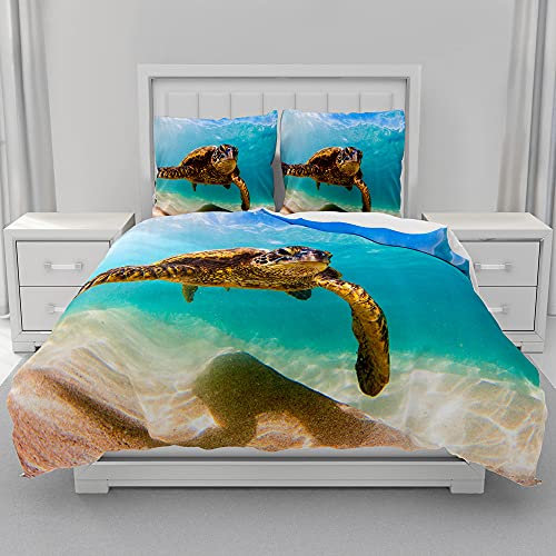 Morbuy Meeresschildkröte Drucken Bettwäsche + Kissenbezug 80x80cm, Weiche Mikrofaser Bettwäsche-Set 3D Bettwäsche Set Bettbezug Set mit Reißverschluss (135x200cm,Hawksbill Turtle)