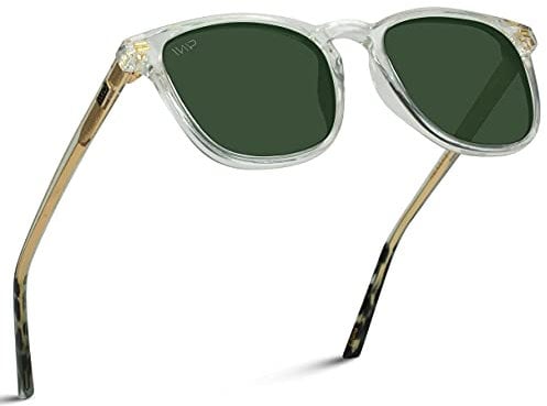 WearMe Pro - Modern Polarized Lens Square Sunglasses for Men and Women, Clear Frame/Smoke Green Lens, One Size