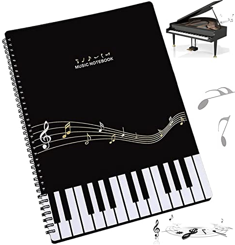 dcas A4 Notenmappe, Musiknotizbuch, Aufklappbare Notenmappe, Wasserdicht Musikordner, Schwarz Chormappe Musik Notenständer, Chor Musikordner, 30 Taschen / 60 Seiten, Für Musiker, Schule, Haushalt