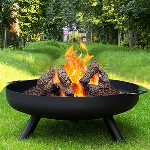 Crystals Outdoor Fire Pit, Fire Pits for Garden, BBQ Fire Brazier for Camping Picnic, Steel Fire Bowl Patio Heater Charcoal Log Wood Burner, 58 cm - Matt Black