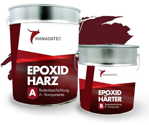 MANADATEC 2k Epoxidharz Bodenbeschichtung 10kg I RAL 3005 Weinrot I Abriebfest, lösemittelfrei, geruchsneutral I Garagenbodenbeschichtung I Epoxy Bodenbeschichtung Garage I Keller Epoxidharz Boden