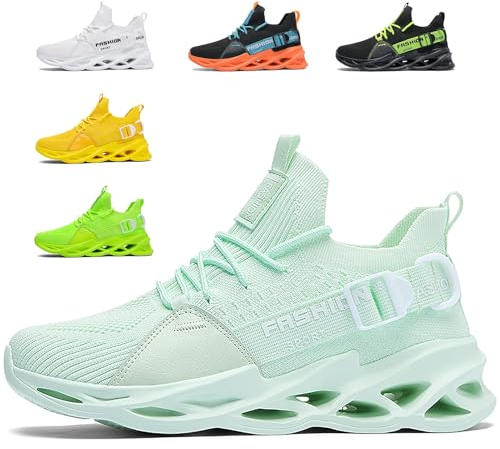 Scarpe Running Uomo Ginnastica Sneaker Donna Leggere Traspirante Outdoor Sportive Calzature da Corsa Pallavolo Tennis Nero Verde Bianco Rosa Giallo Grau Orange Viola Rosso MarroneG133AppleGreen38EU