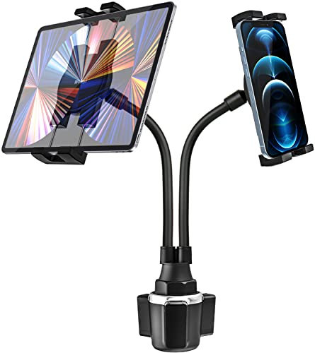 woleyi Doppelter Getränkehalter für das Auto, Tablet-Halterung, Halterung für Tablet und Handy