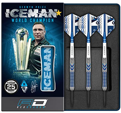 Red Dragon Gerwyn Price Iceman Contour 25 Gram Professional Tungsten Darts Set with Flights and Stems