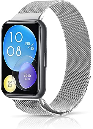 Niboow Cinturino Compatible con Huawei Watch Fit 2, Uomini Donne Acciaio Inossidabile Chiusura Magnetico Cinturino, Sport Traspirante Leggero Regolabile Watch Band per Huawei Watch Fit 2-Argento