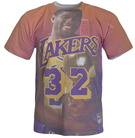Mitchell & Ness LA Lakers Magic Johnson Neck Mens T-Shit BMTRKT18007 LALPURPEJH Multicoloured